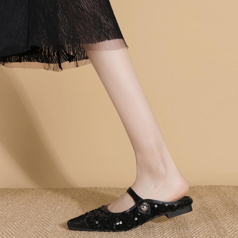 Fashionable Glitter Single Shoes, Comfortable To Wear Outside, Half-tie Mule Single Shoes, Princess Shoes
