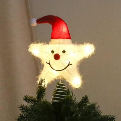 3D Glitter Star Christmas Trees Topper Iron Hollow Snowflakes Xmas Tree Ornament Light Up Party Decoration Glowing Tree Topper