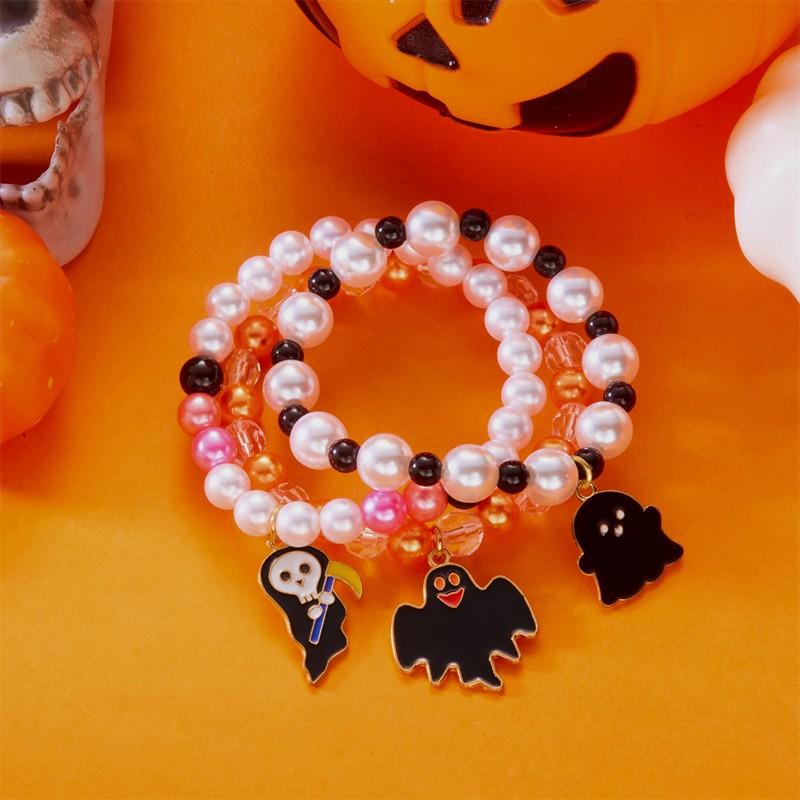 3Pcs Halloween Pumpkin Beaded Bracelets for Women Punk Cute Ghost Black Cat Charm Bracelet Festivel Party Jewelry Accessories