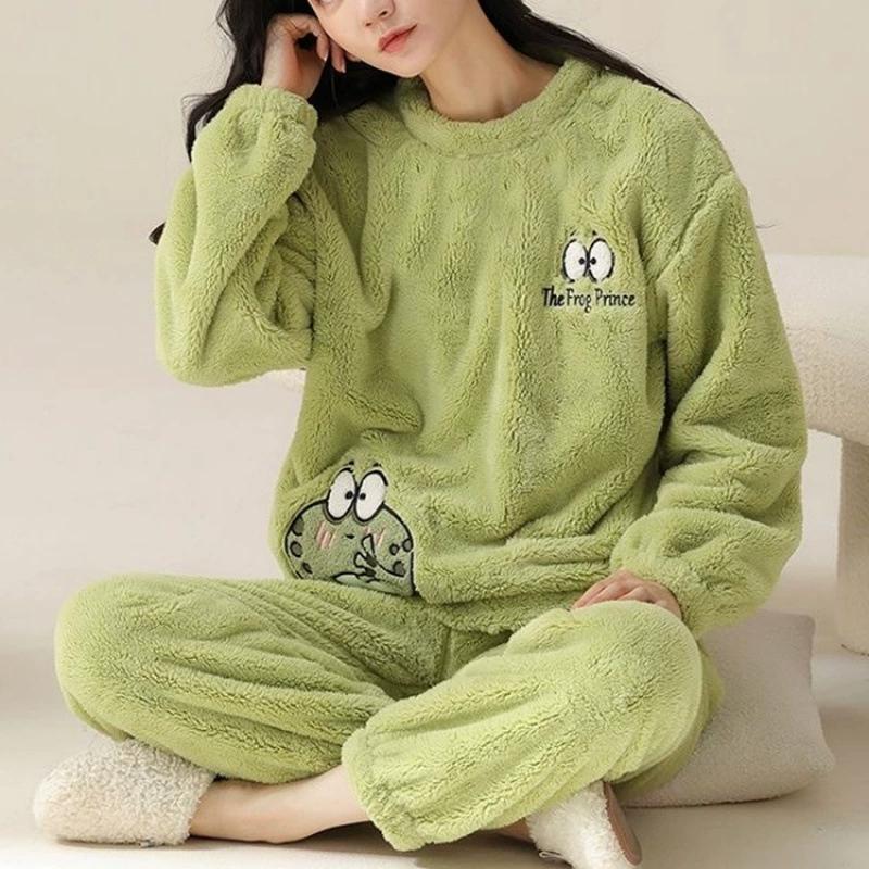 Cartoon Sweet Pajamas Women's Autumn and Winter Coral Fleece Thick Loose Large Size Suit