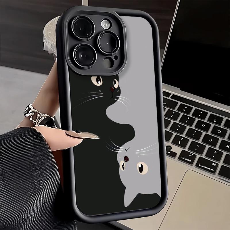 Phone Case for iPhone 17 Air 16E 15 16 Pro Max Black Cat Cartoon Cute Cover 14 Plus 13 12 Mini Soft Shell Silicone Fundas