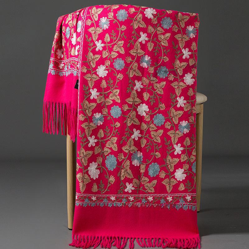 Chinesischer roter bestickter Schal/Umhang mit Kaschmir-Haptik für Damen – Herbst-/Winter-Cheongsam, Sommeroberbekleidung, Mehrzweck-Stil.