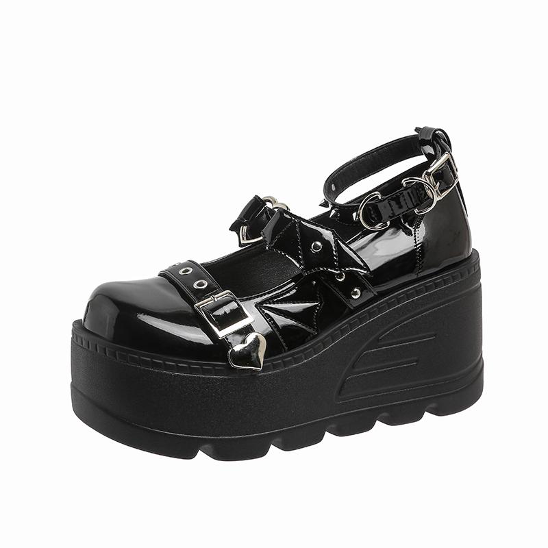 Fashion 2025 Autumn New Women Single Shoes Gothic Rivets Buckle Cosplay Female Pumps Black Lolita Mary Janes Wedges Shoes Platform