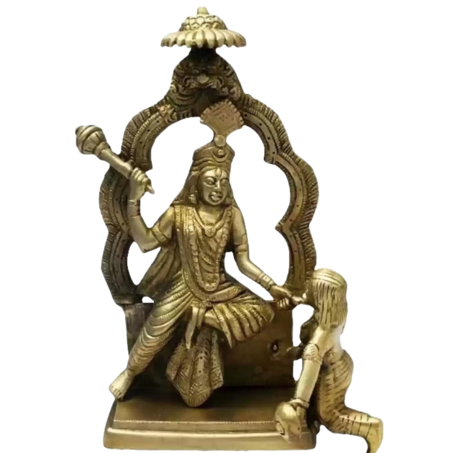 

Pure Brass Made Baglamukhi Mata Puja Idol, Religious Statue, Gold Color - 26 Cm