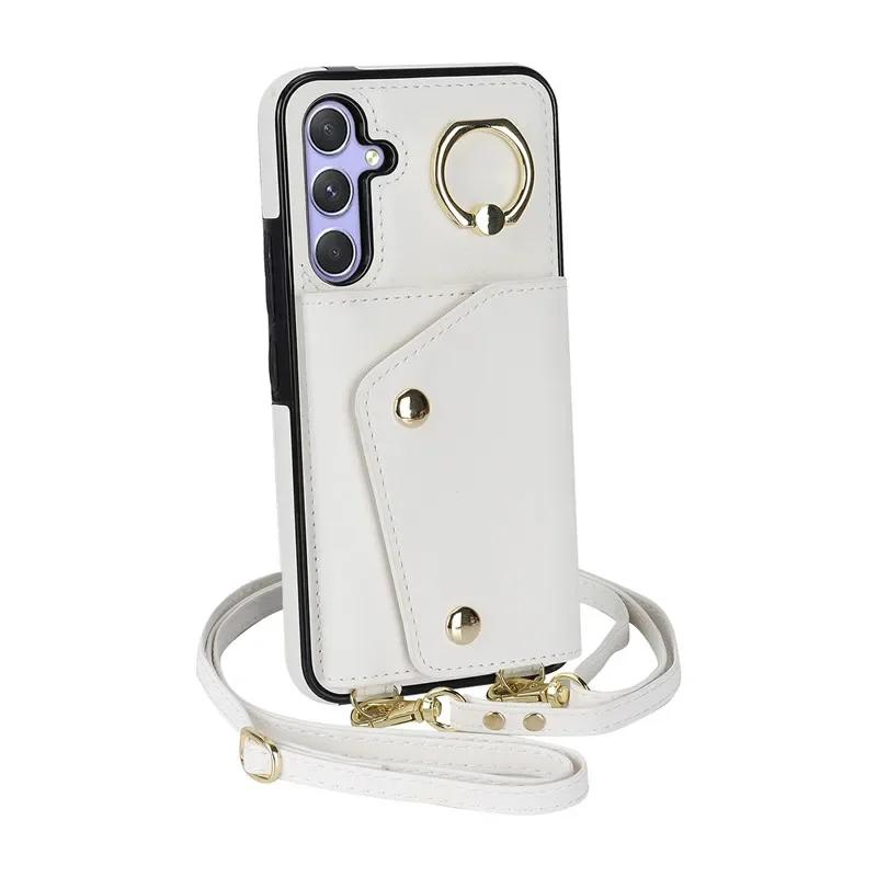 Crossbody Ring Leather Zip Wallet Phone Case for Samsung Galaxy S26 Ultra S25 FE S24 Plus S23 S22 S21 Note 20 Lanyard Cover Bag