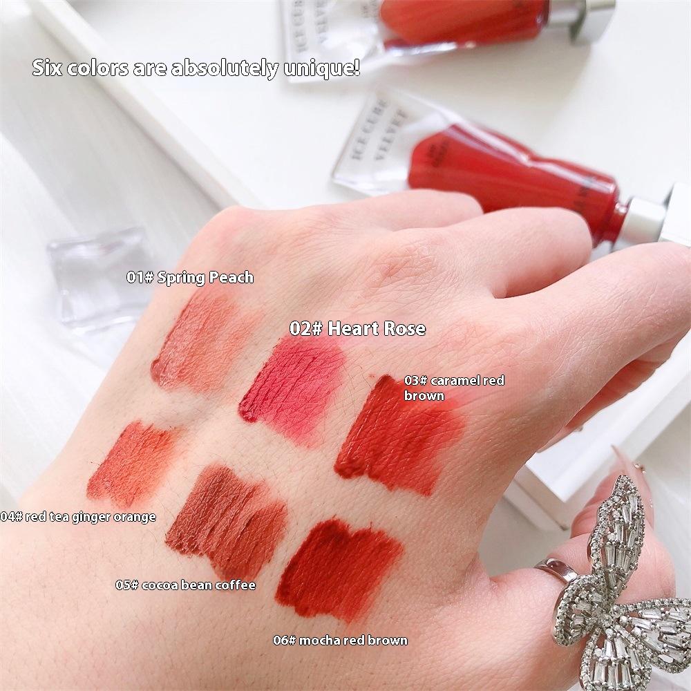 Transparent Pigment Ice Velvet Lip Glaze Matte Lipstick Long-Lasting Pure Color Non-Stick Cup Formula