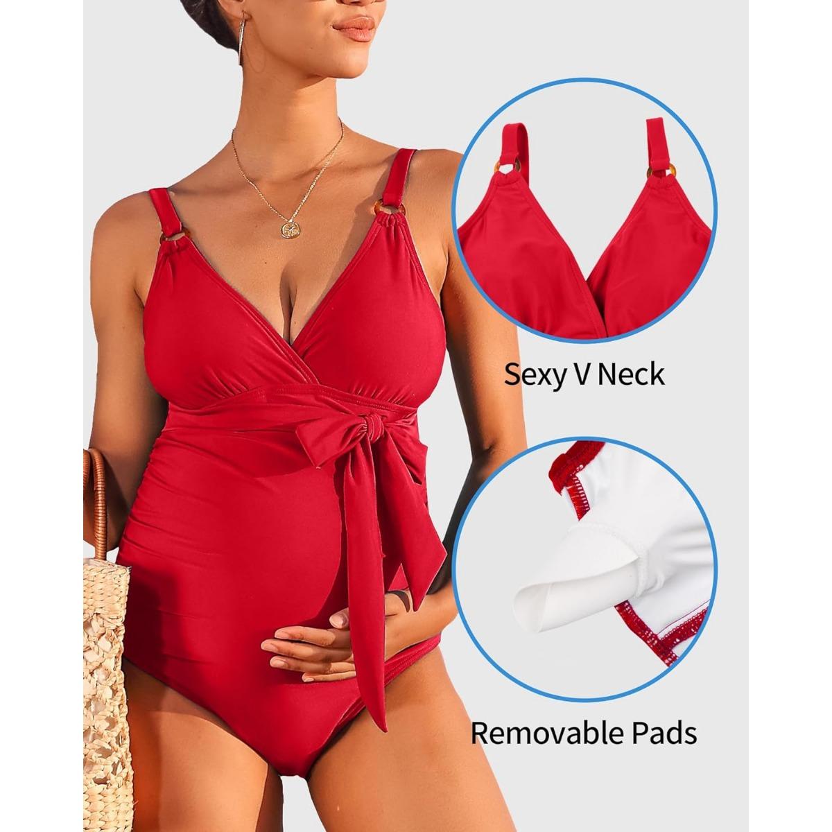 Charmleaks Купальник для беременных Цельный купальный костюм с v-образным вырезом — фото 3