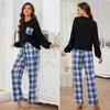 Pyjama 2 pièces pour femme, pantalon à carreaux, chemise à manches longues, vêtements de maison décontractés, printemps-automne