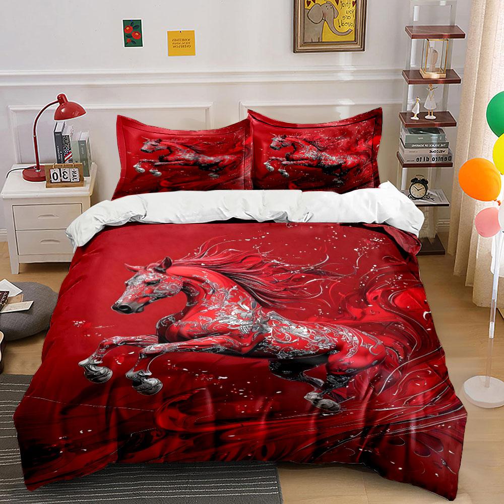 Floral-decorated galloping horse. Bedding sets Duvet cover sets Duvet covers Pillowcases(1 * Duvet Cover 2 * Pillowcases without duvet insert)