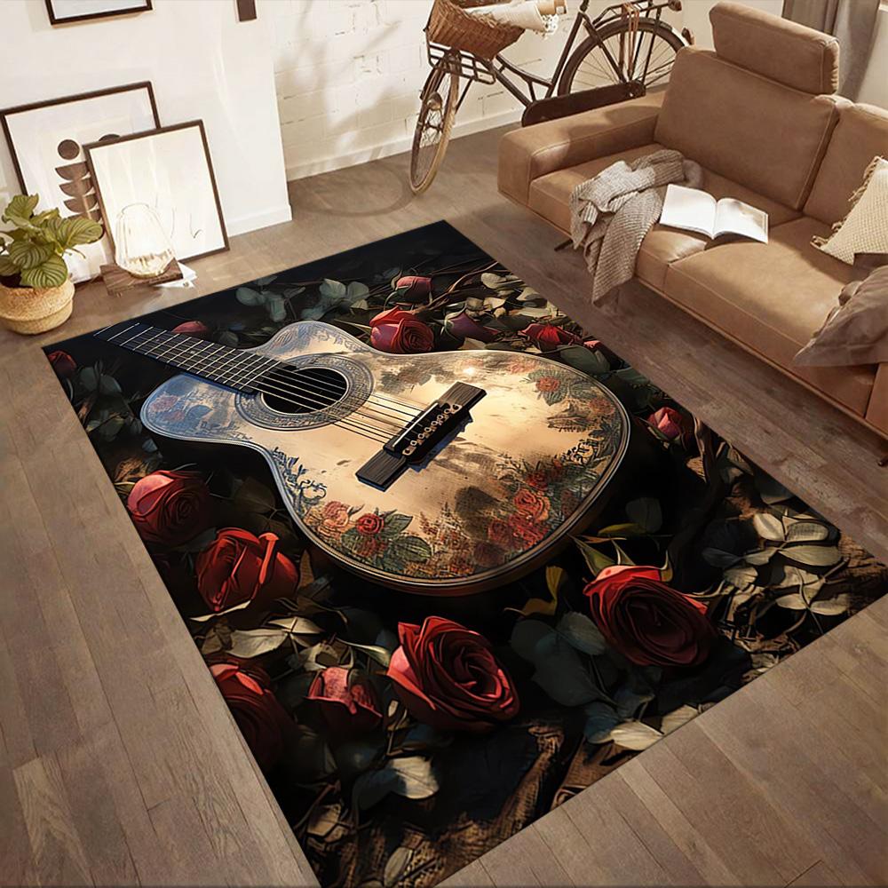 Electric Guitar In Flames Floor Mats for Living Room, Bedroom and Room Decoration Are Suitable for Gifts.