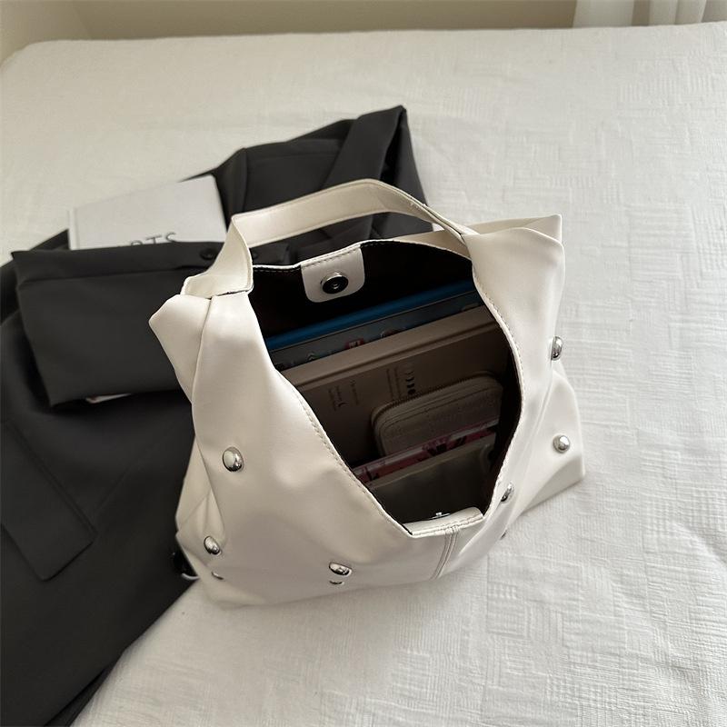 Yogodlns Punk Style Embellished Double-Faced Round Rivet Inlaid Niche Luxury Bucket Bag Chic Lady Underarm Large Capacity Shoulder Bag