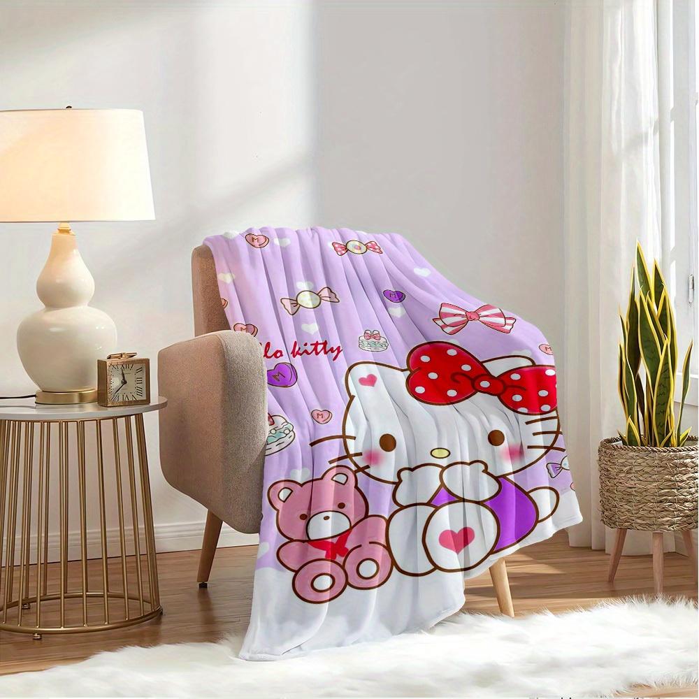 1pc Hello Kitty Cute cartoon pink bow heart-shaped home decoration blanket, soft and comfortable, machine washable, suitable for all ages, a