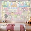 Adorable Sanrio Family Pink Heart Tapestry Kawaii Anime Wall Hanging Decor Super Cute Girls Heart Printed Home Decor