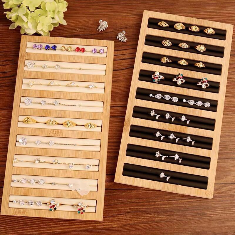 Wooden Jewelry Display Tray Jewellery Earrings Trinket Displays Pallet Counter Rings Showcase Salver Jeweler Ring Organizer Tray