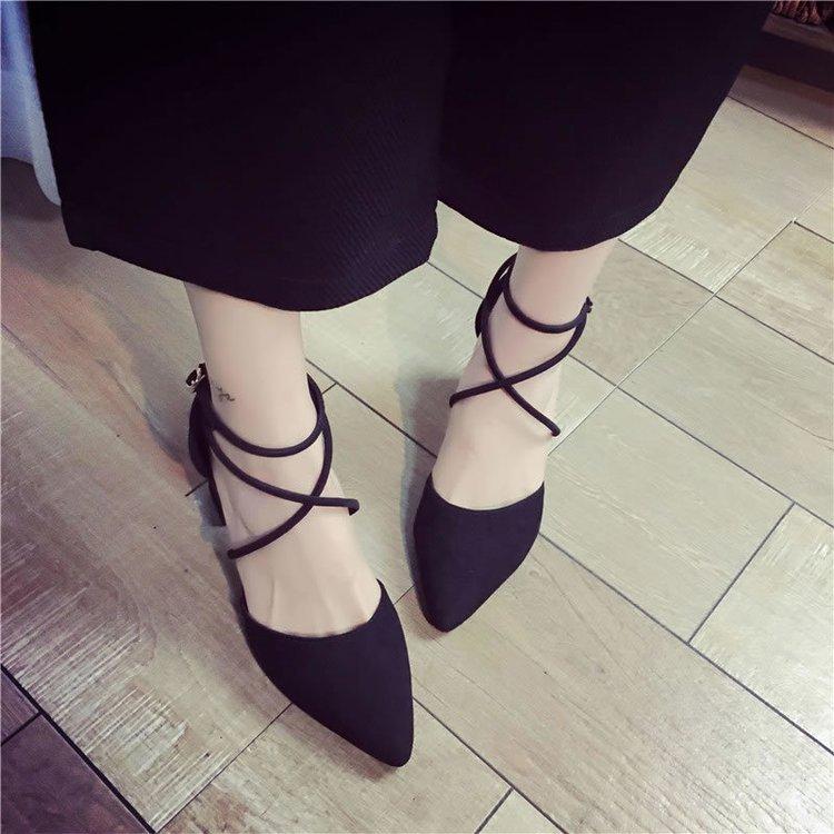 Sandals for Women 2026 Pointed Toe Toe High Heels with a Single Buckle and Hollow Cross Strap for Women's Shoes