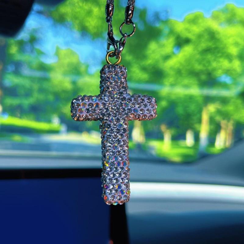 Modischer Kreuzanhänger Auto Innendekoration Exquisite Diamantbesetzte Auto Rückspiegel Zubehör Geschenk