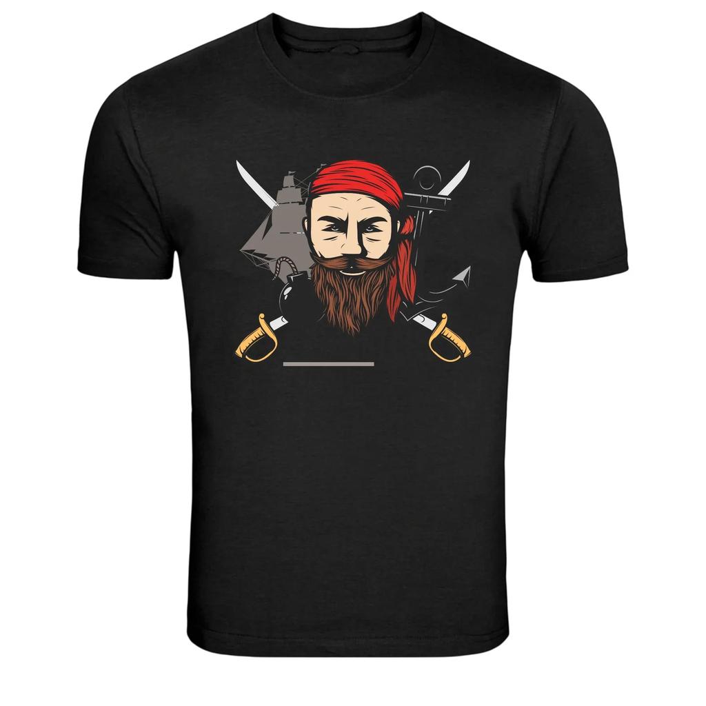 Pirate Captain Beard Crossed Swords Graphic T Shirt