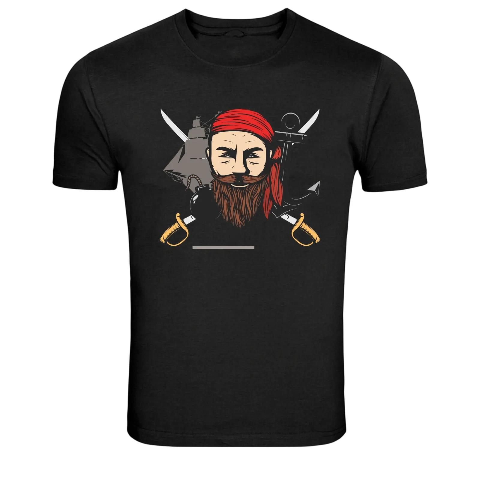 Pirate Captain Beard Crossed Swords Graphic T Shirt L