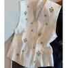 Women's Summer Vest Embroidered Cotton and Linen Sleeveless Blouse Loose V-neck Fashion Vest