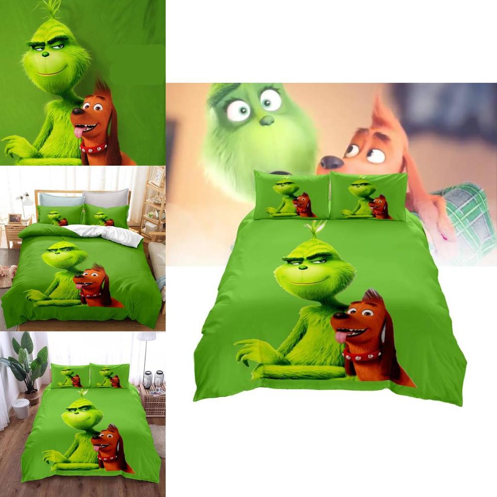 Postać z kreskówki Grinch Zestaw poszewek na kołdrę drukowany 3D do nowoczesnej dekoracji sypialni