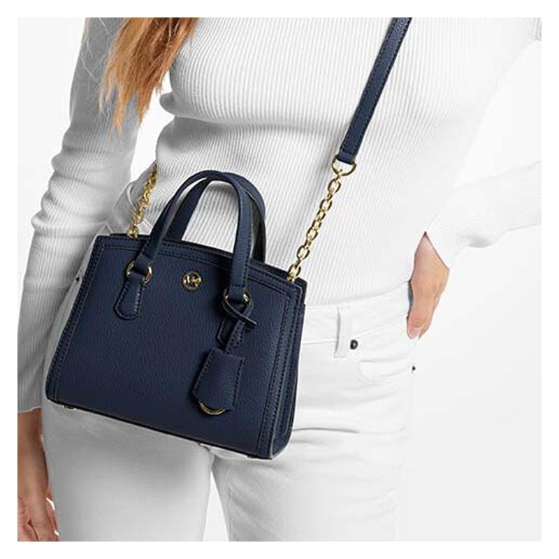 Michael Kors Chantal Gold Metal Logo Cowhide Tote Bag Tote Bag Shopping Bag Handheld Shoulder Crossbody Bag Extra Small Women's Navy Blue
