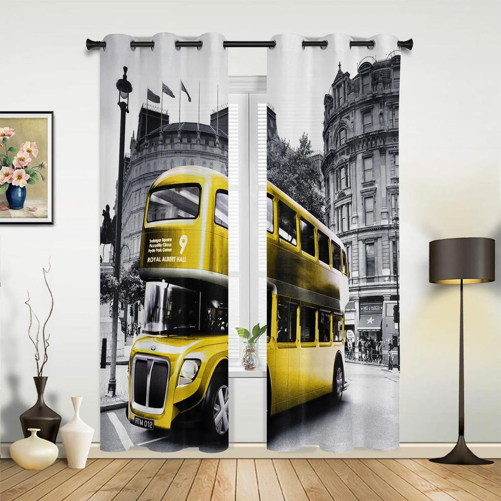 London Telephone Booth Curtains for Bedroom Living Room Drapes Kitchen Children's Room Window Curtain Modern Home Decor