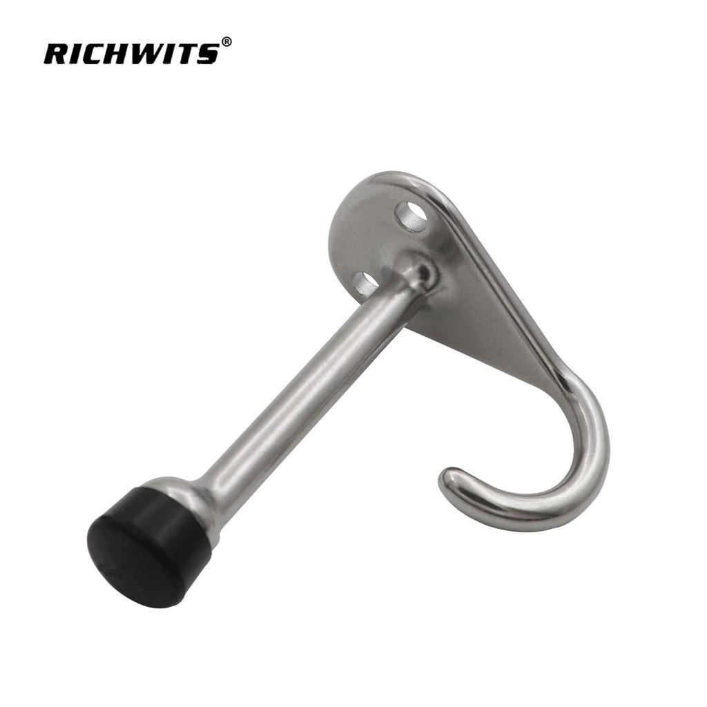 Gold Pyramid Rubber Door Stopper with Hook - 304 Stainless Steel Cylinder Holder