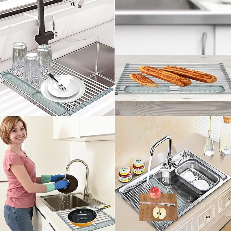 Cheap Foldable Stainless Steel Dish Drainer Roll Up Dish Drying Rack ...
