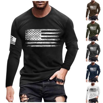 Men's Autumn Flag Print Top Long Sleeve T-Shirt Men's Casual Round Neck Long Sleeve T-Shirt