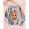 ' Cute & Pumpkin Print Sweatshirt - Cozy Long Sleeve Round Neck Sweater with Smiling & Waving Ghosts, Bats & Jack-O'-Lanterns for Fall Winter