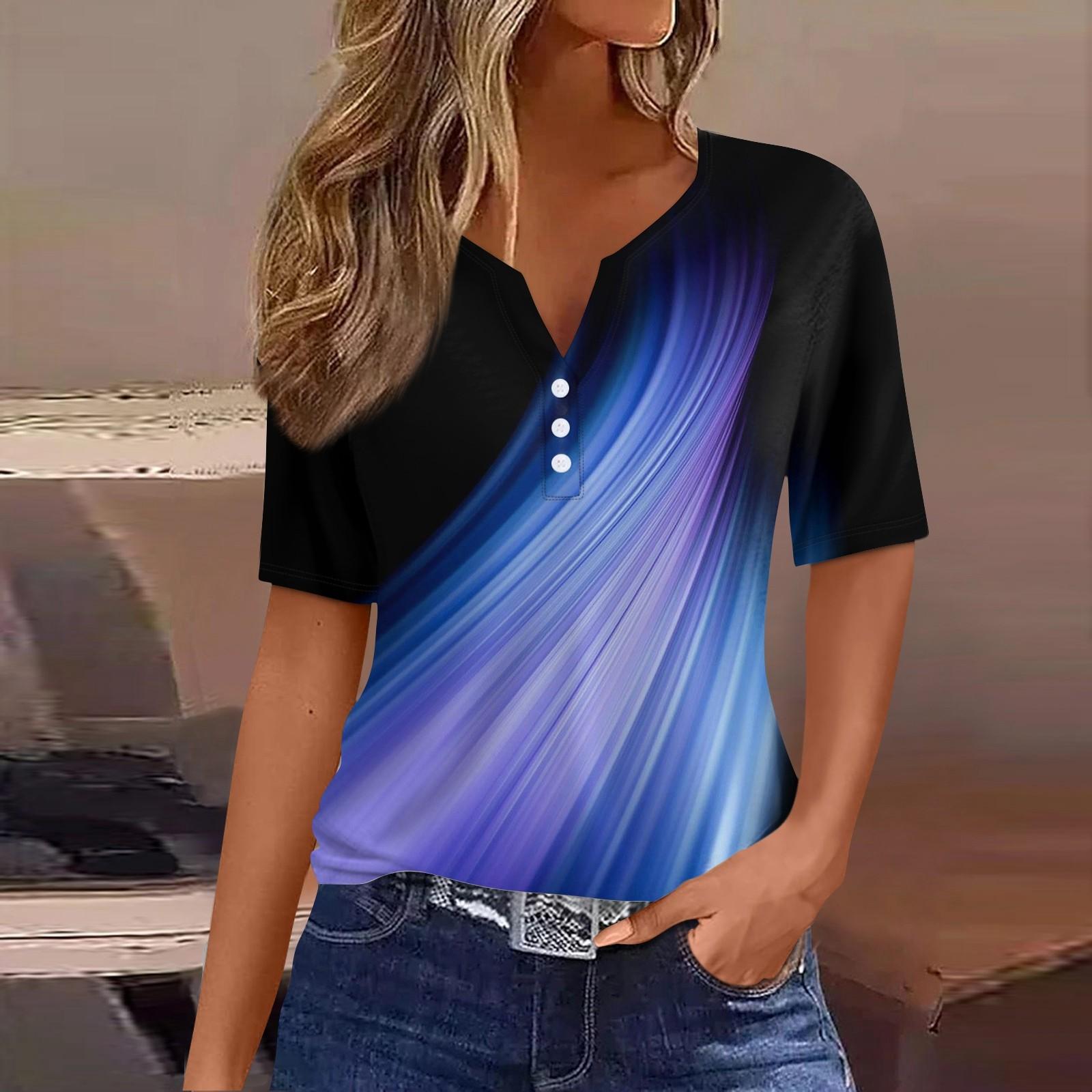 Жен. Футболка Футболка С принтом Пуговицы С короткими рукавами Повседневные Выходные Мода — фото 5