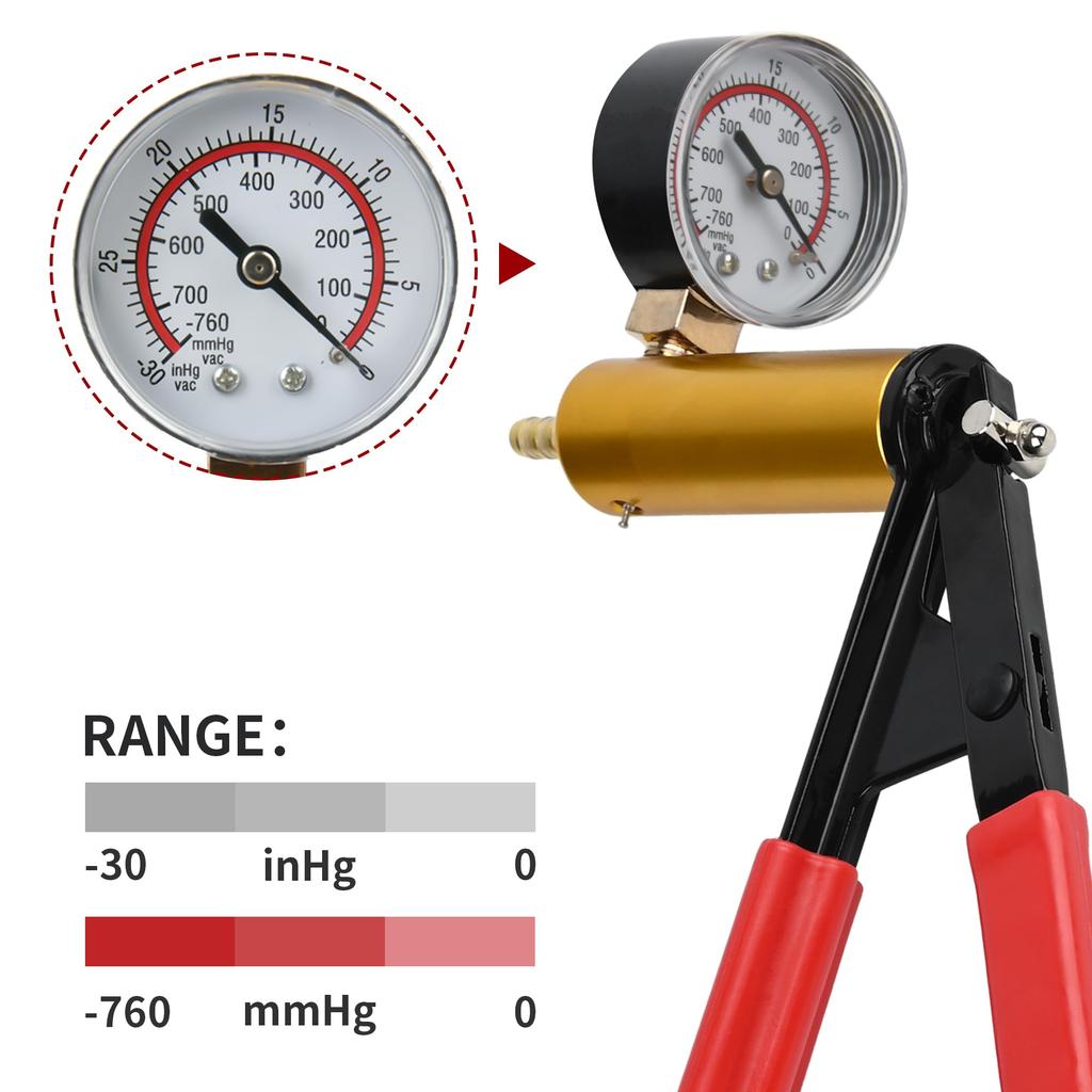 2 In 1 Manual Vacuum Pressure Pump Brake Fluid Drain Kit Vacuum Pistol Pump Tester Kit Portable Durable Aluminum Vacuum Gauge