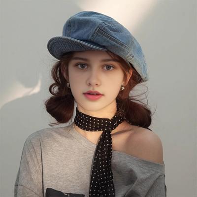 Women's Denim Newsboy Cap Visor Beret Hat with Short Brim Sun Protection Cabbie Cap for Spring Summer Travel Outdoors