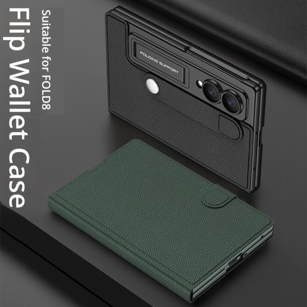 Book Flip Leather Credit Cards Pocket Case for Samsung Galaxy Z Fold 8 Fold8 Solid Color Wallet Tempered Glass Flim Back Cover