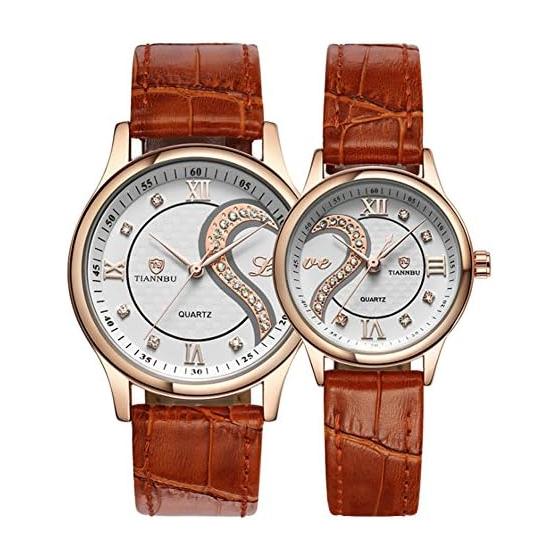 Romantic Couple Men s Women s Watch, Popular Leather Belt Heart-shaped Design Pair Watch Golden D-102