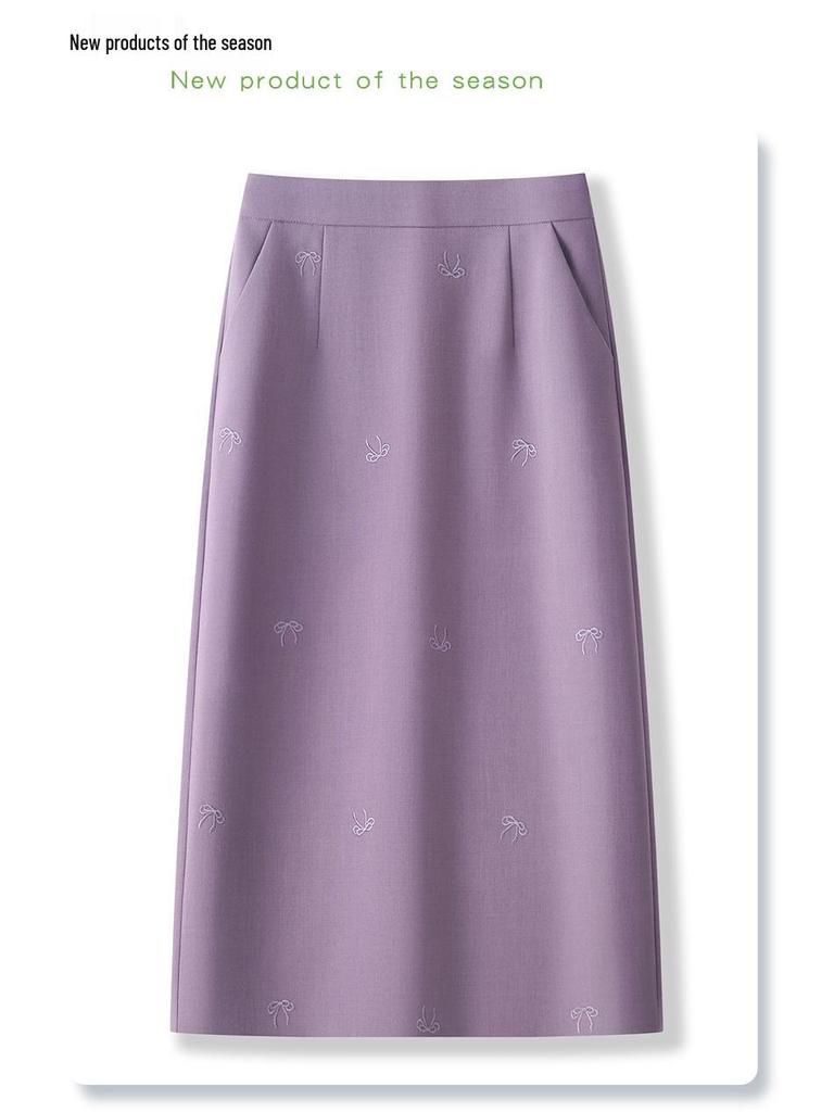 Damen Lila High-Waist Bodycon Midi-Rock - 2025 Slim Fit Gerader Frühlingsstil