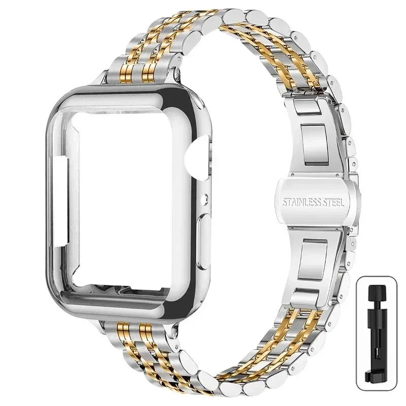 Metal Band+Case for Apple Watch Ultra2 Strap 49mm 42mm 41 45 46 40 44mm Cover Steel Bracelet For Iwatch Series 10 9 8 7 6 SE 5 4