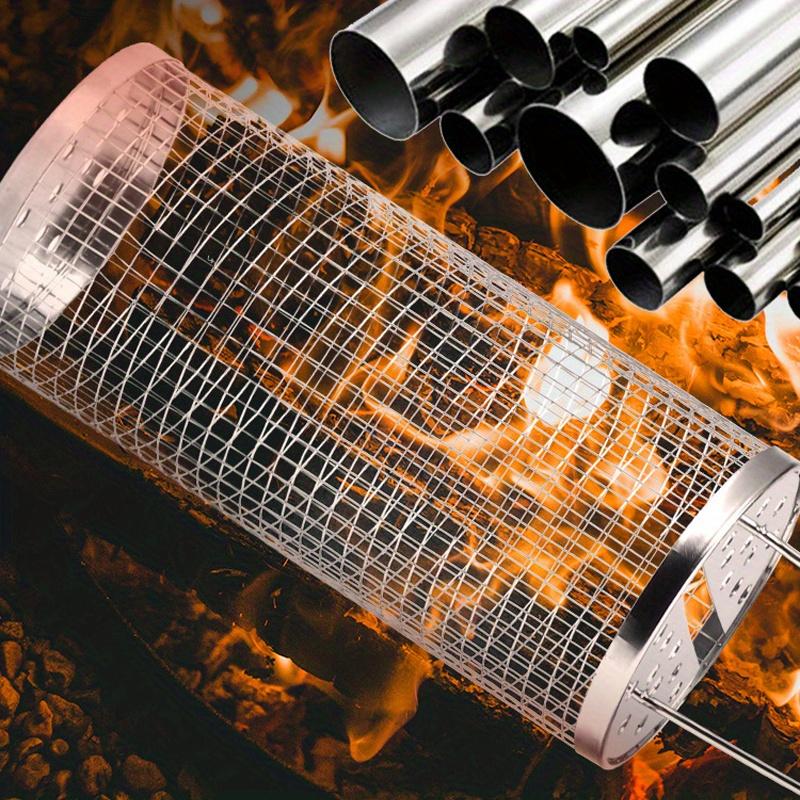 Stainless Steel Round Barbecue Net,Rolling Barbecue Grill Cage,Portable Barbecue Grill Net,Barbecue Basket Outdoor Camping
