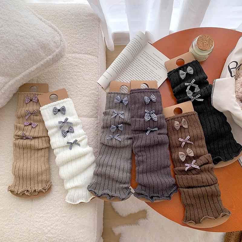 1 Par Meias de Malha Fashion à Prova de Frio Personalidade Versátil Fibras Acrílicas Meias com Laço de Borboleta Cano Alto