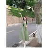 Green Plaid Bubble Sleeve Dress Women's Summer Thai Dopamine Bright Xinjiang Seaside Vacation Long Skirt