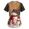 Women's Christmas Print Loose Fit V-Neck Short Sleeve Scrub Top with Pockets for Work
