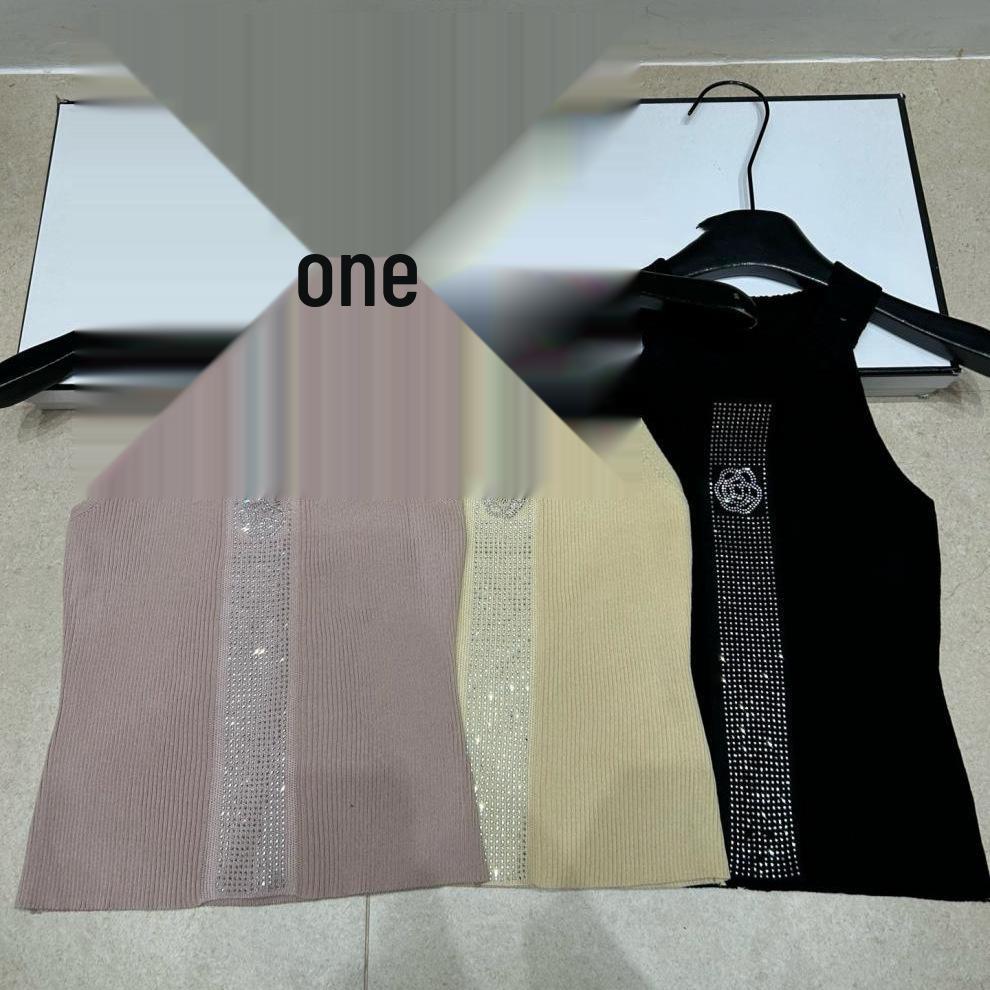 Xiangjia European Camellia Hot Drilling Knit Halter Vest - Slimming & Versatile Women's Top