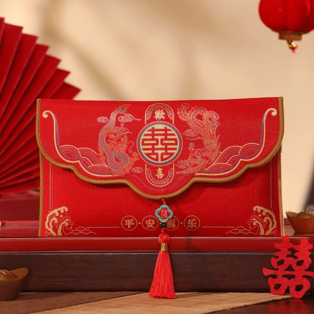 Tassels Brocade Red Envelope Blessing Words New Year Money Bag Money Red Pocket Chinese Wedding