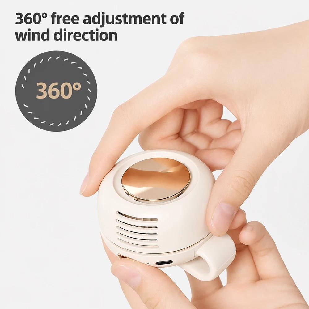 Mini Whirlwind Leafless Fan 3-Speed Silent Strong Wind USB Rechargeable Handsfree Waist Clip Handheld for Outdoor Travel Hiking