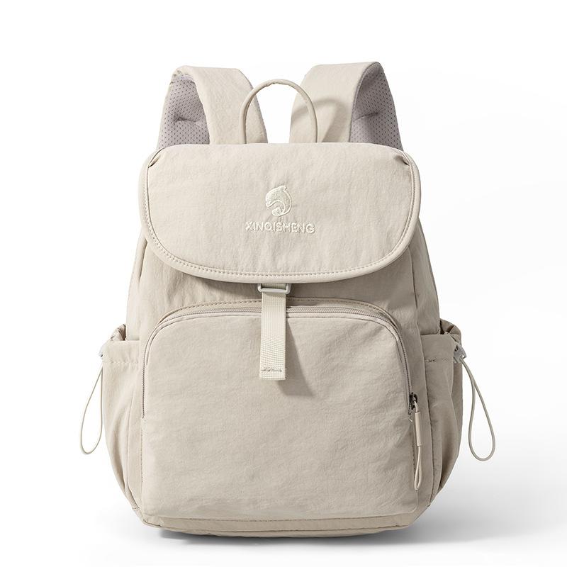 Solid Color Flap Backpack with Front Zipper Pocket Top Handle Adjustable Straps Casual School Daypack