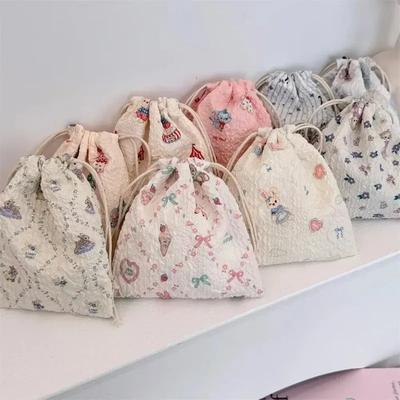 Cute Flower Animall Print Reusable Cotton Line Bag Drawstring Pouches Candy Favor Holder Jewelry Party Socks Gifts Storeage Bag
