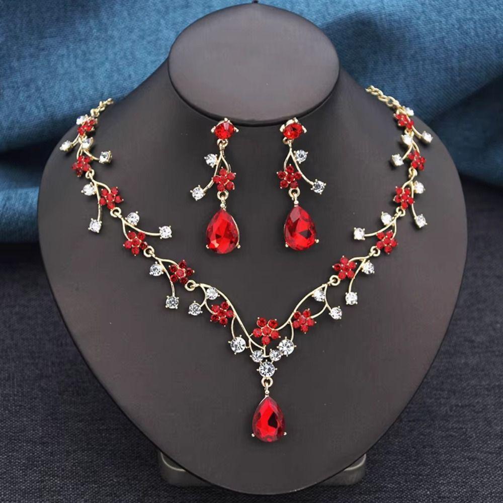 Rhinestone Exquisite Jewelry Sets Golden Choker Necklace Earring Set  Wedding Engagement