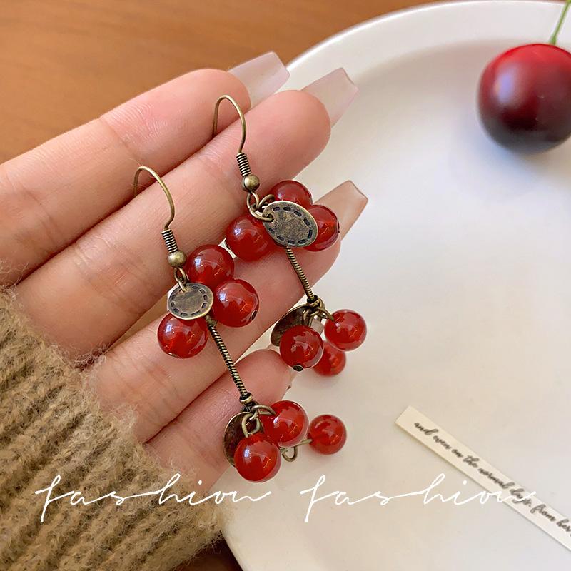 Gioielli di moda per le donne Coreano Pop Rosso Ciliegia Carino Orecchino All'ingrosso Abbigliamento Gioielli