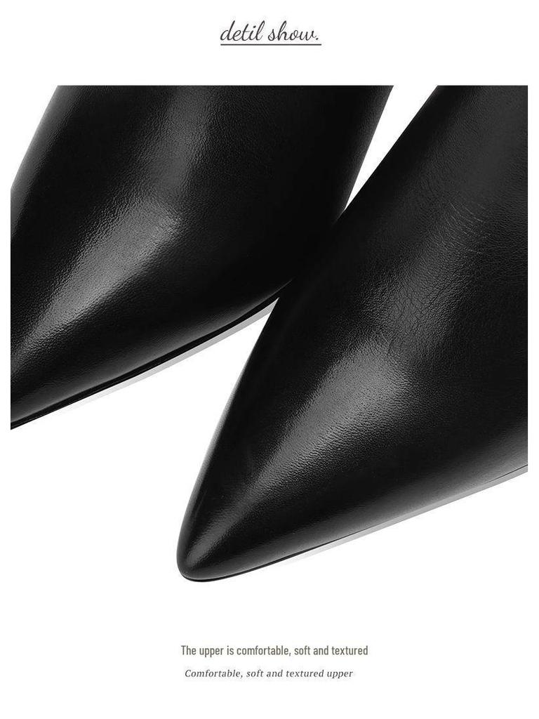 2025 Trendy Women's Genuine Leather Stiletto Ankle Boots with Velvet Lining