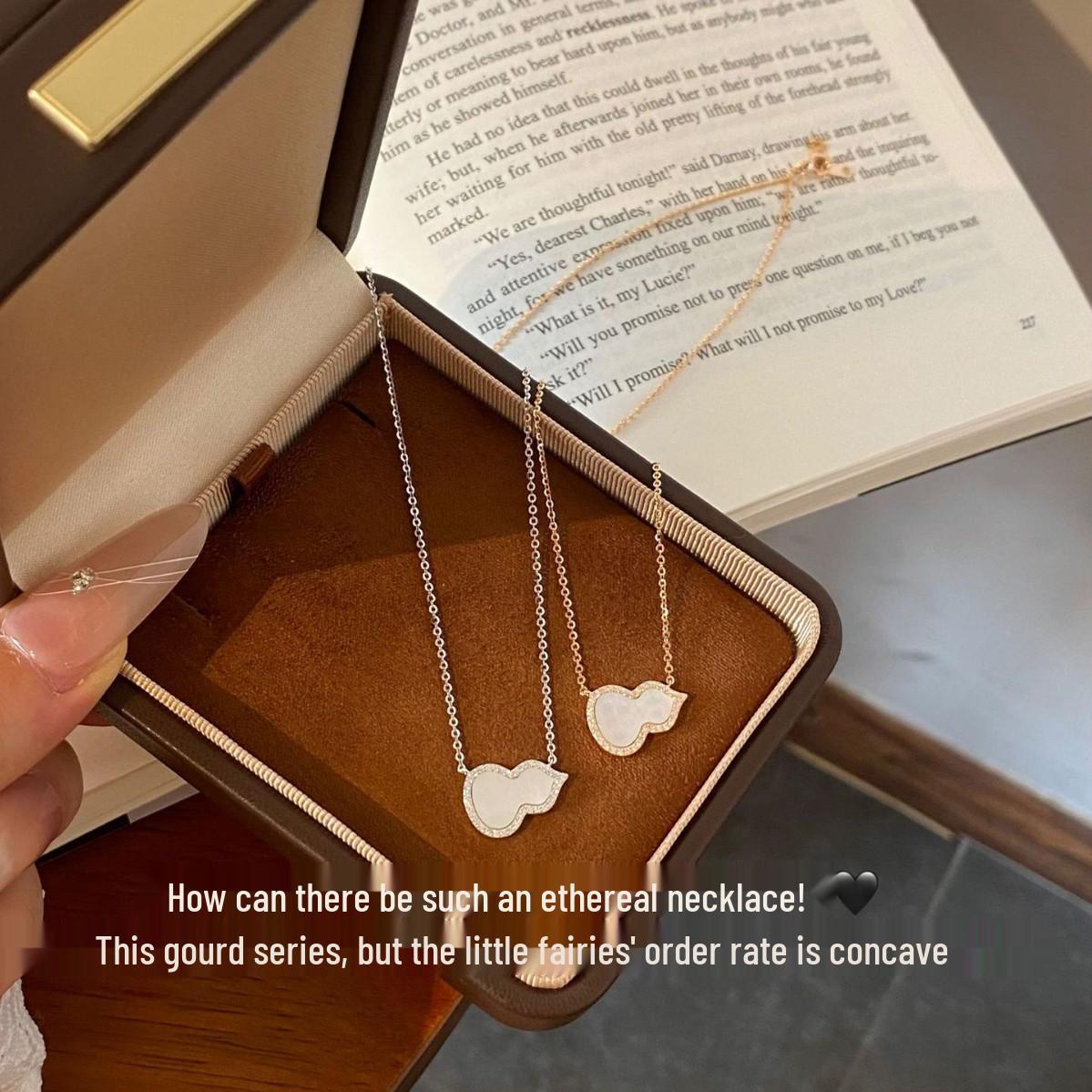 

S925 Sterling Silver White Shell Gourd Necklace - Women s Light Luxury Clavicle Choker 925 Sterling Silver розового золота